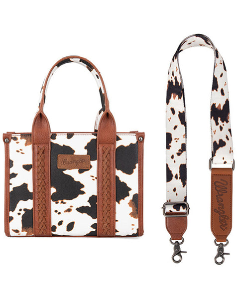 WG133-8120S Wrangler Cow Print Concealed Carry Tote/Crossbody - Brown