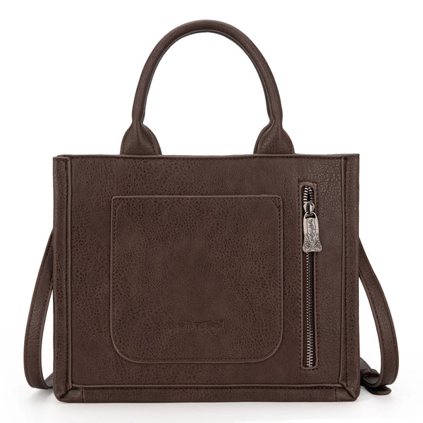 TR178G-8899 Trinity Ranch Hair On Cowhide Floral Tooled Concealed Carry Tote/Crossbody - Coffee