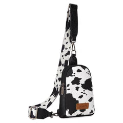 WG133-210 Wrangler Cow Print Crossbody Sling Chest Bag - Black