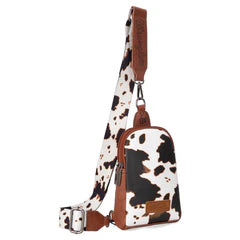 WG133-210 Wrangler Cow Print Crossbody Sling Chest Bag - Brown