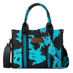 WG133-8120S Wrangler Cow Print Concealed Carry Tote/Crossbody - Turquoise