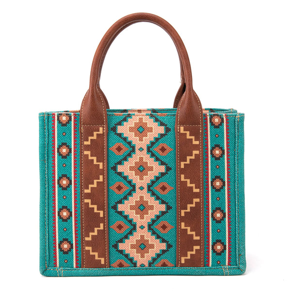 WG2203-8120S Wrangler Southwestern Print Small Canvas Tote/Crossbody - Turquoise