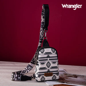 WG2205-210 Wrangler Aztec Print Crossbody Sling Chest Bag - Black