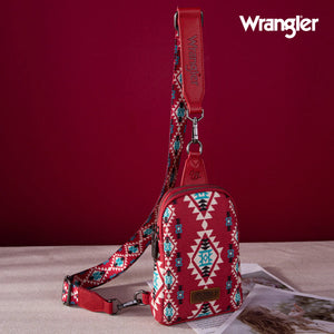 WG2205-210 Wrangler Aztec Print Crossbody Sling Chest Bag - Burgundy