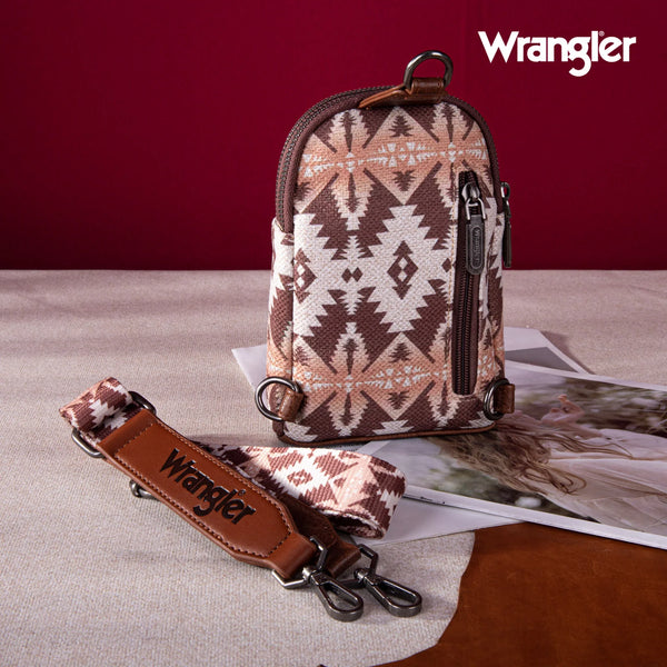 WG2205-210 Wrangler Aztec Print Crossbody Sling Chest Bag - Light Coffee