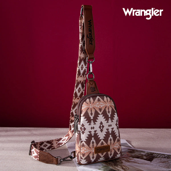 WG2205-210 Wrangler Aztec Print Crossbody Sling Chest Bag - Light Coffee