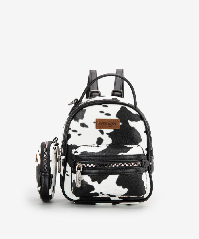 Wrangler Cow Print Mini Backpack W/ Coin Pouch - Black WG133-8600